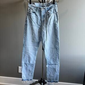 American Eagle super high rise denim straight leg jeans with released hem Light
